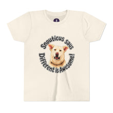 Load image into Gallery viewer, Youth Tee – “Snouticus Says Different is Awesome!”