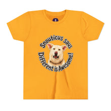 Load image into Gallery viewer, Youth Tee – “Snouticus Says Different is Awesome!”