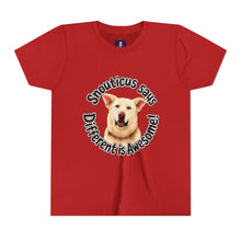 Load image into Gallery viewer, Youth Tee – “Snouticus Says Different is Awesome!”