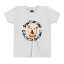 Load image into Gallery viewer, Youth Tee – “Snouticus Says Different is Awesome!”