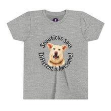 Load image into Gallery viewer, Youth Tee – “Snouticus Says Different is Awesome!”
