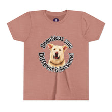 Load image into Gallery viewer, Youth Tee – “Snouticus Says Different is Awesome!”
