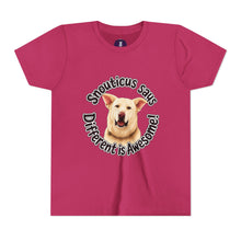 Load image into Gallery viewer, Youth Tee – “Snouticus Says Different is Awesome!”

