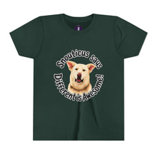 Load image into Gallery viewer, Youth Tee – “Snouticus Says Different is Awesome!”
