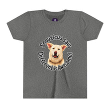 Load image into Gallery viewer, Youth Tee – “Snouticus Says Different is Awesome!”
