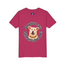 Load image into Gallery viewer, Youth Tee – “Snouticus Says Different is Awesome!”

