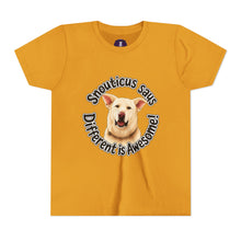 Load image into Gallery viewer, Youth Tee – “Snouticus Says Different is Awesome!”
