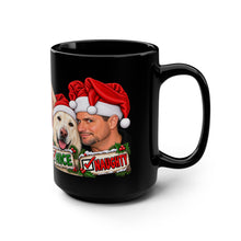 Load image into Gallery viewer, 15oz Black Christmas Mug — Naughty or Nice Personalized Pet &amp; Human Santa Design
