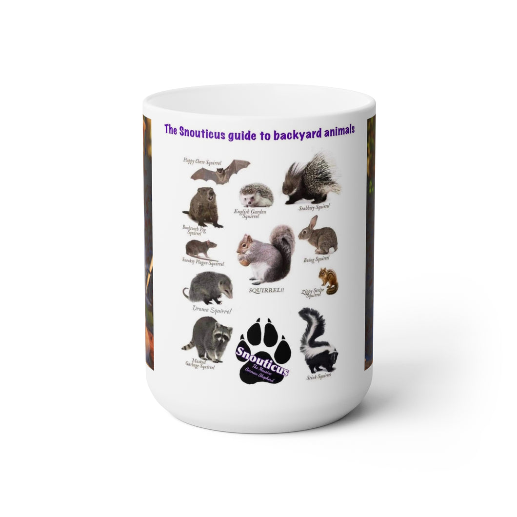 Snouticus guide to backyard animals mug.