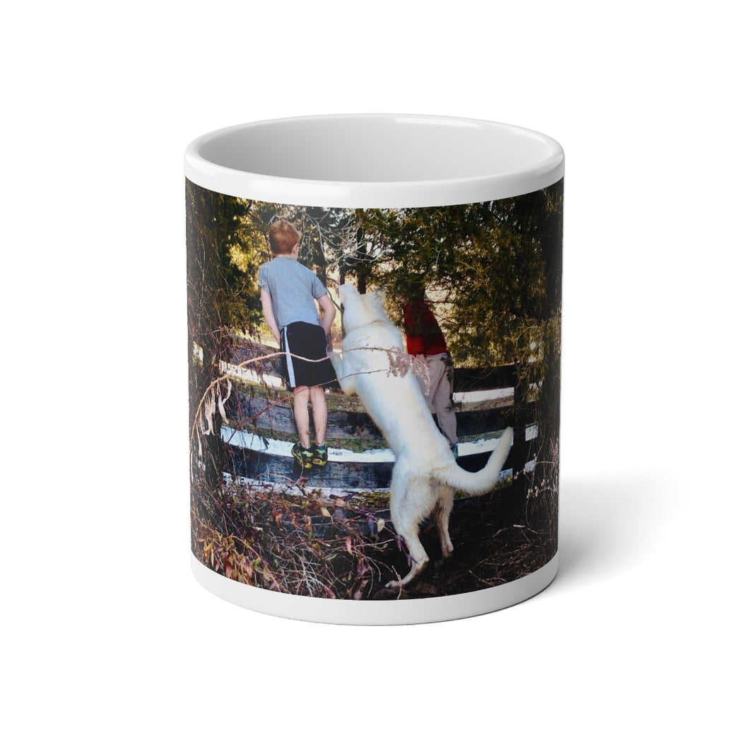 Limited edition, massive 20 ounce mug. “Looking over the fence.”